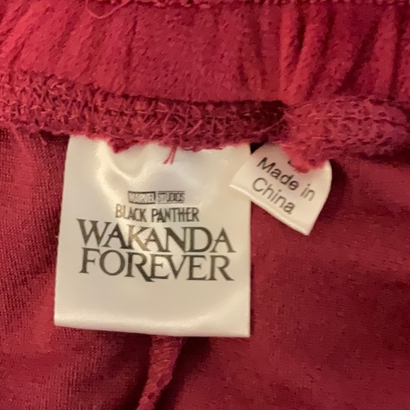 Wakanda Forever velour pants burgundy. Elastic waist band. Has symbol on front. - Picture 4 of 6